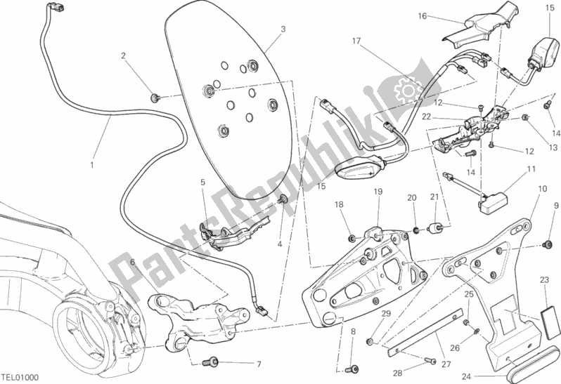 All parts for the Plate Holder of the Ducati Diavel Xdiavel Sport Pack Brasil 1260 2017